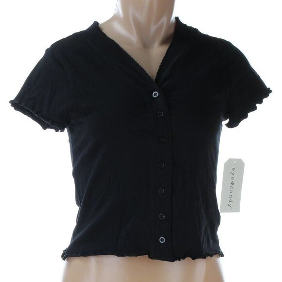 cropped button up top Juniors Medium by Eye Candy NWT - Picture 2 of 9